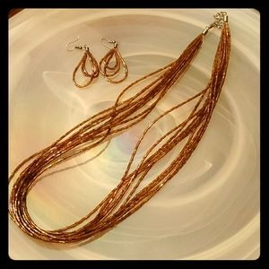 Irridescent Gold beaded Necklace and Earrings